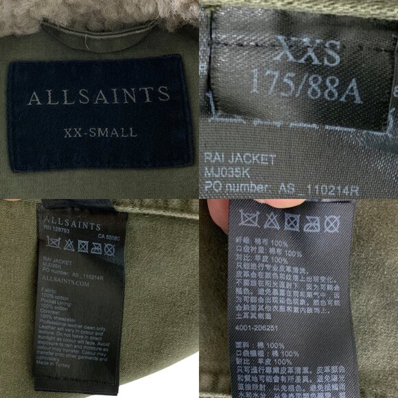AllSaints Mens Rai Jacket XXS 2XS Green Military Sheepskin Collar Utility Fall - Picture 5 of 12